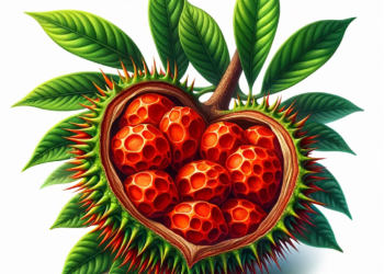 A-vibrant-and-realistic-illustration-of-Annatto-showing-the-Annatto-tree-its-heart-shaped-leaves